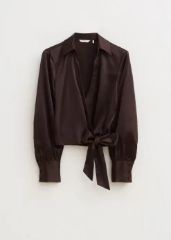 Blouses<The Sting Satijnen blouse met strik donkerbruin