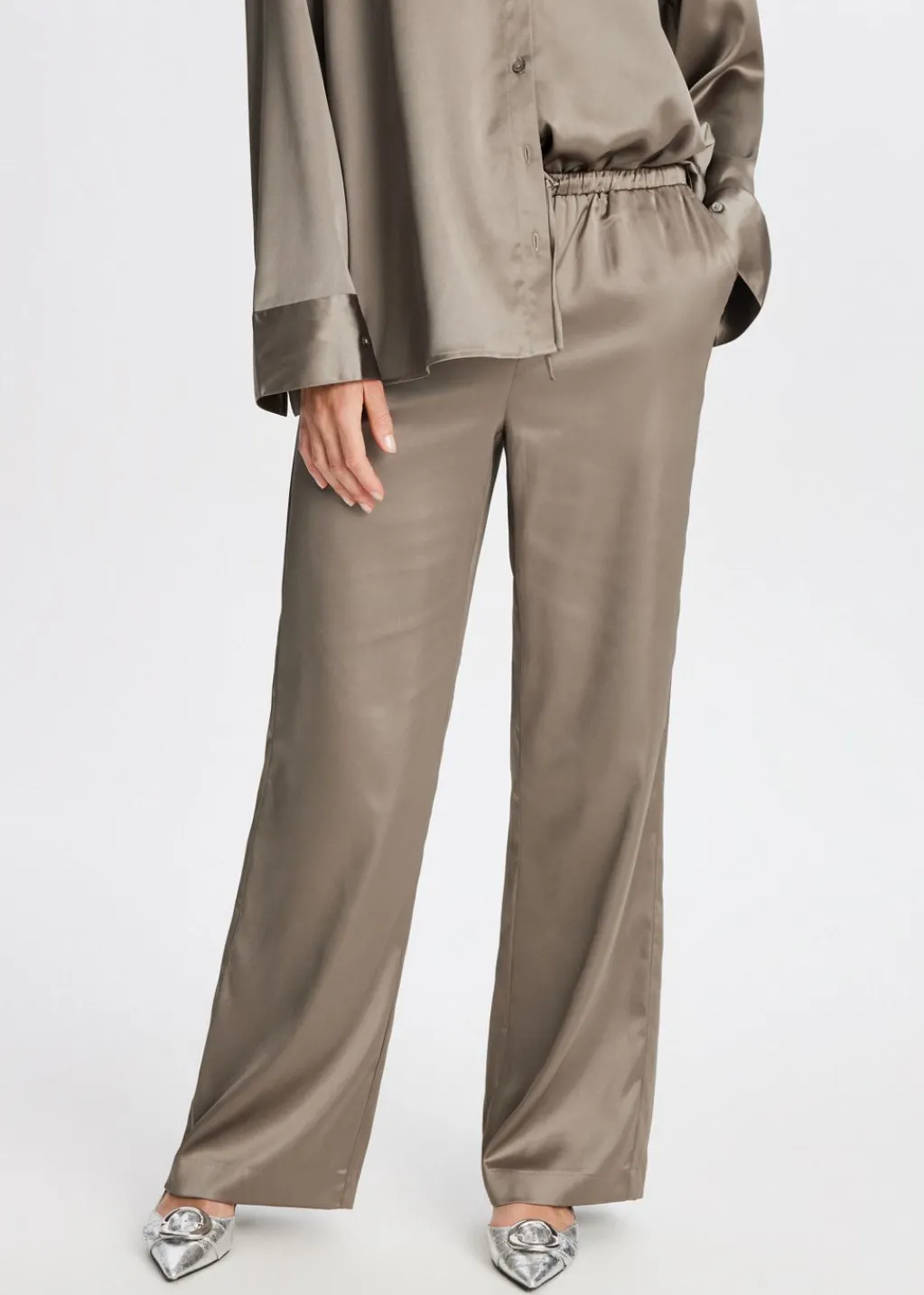 Broeken<The Sting Satijnen broek taupe