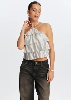 Tops<The Sting Shiny halter top zilver
