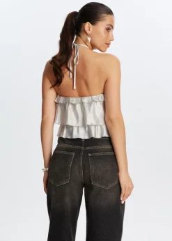 Tops<The Sting Shiny halter top zilver