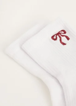 Sokken<The Sting Sokken met geborduurd strikje bordeaux