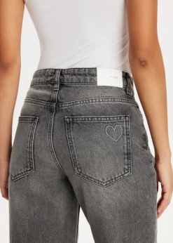 Basics|Jeans<The Sting Straight leg jeans met hartjes grijs