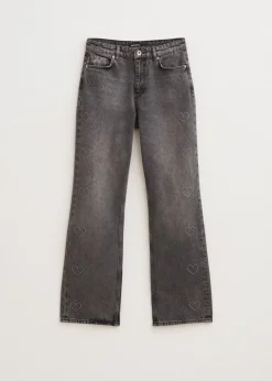 Basics|Jeans<The Sting Straight leg jeans met hartjes grijs