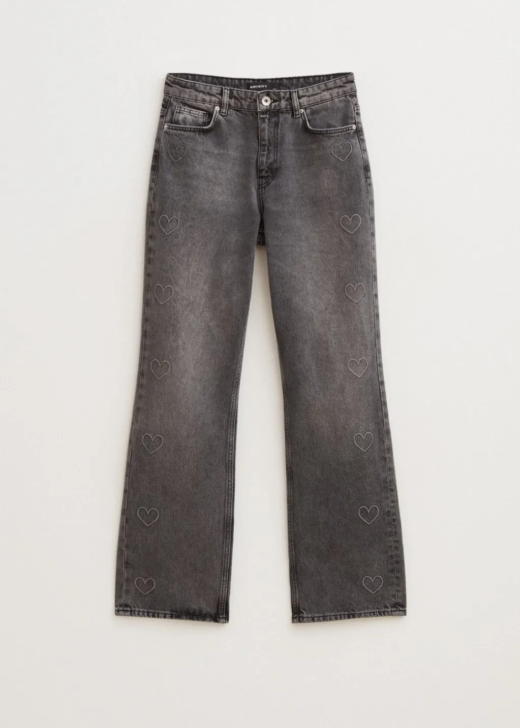 Basics|Jeans<The Sting Straight leg jeans met hartjes grijs