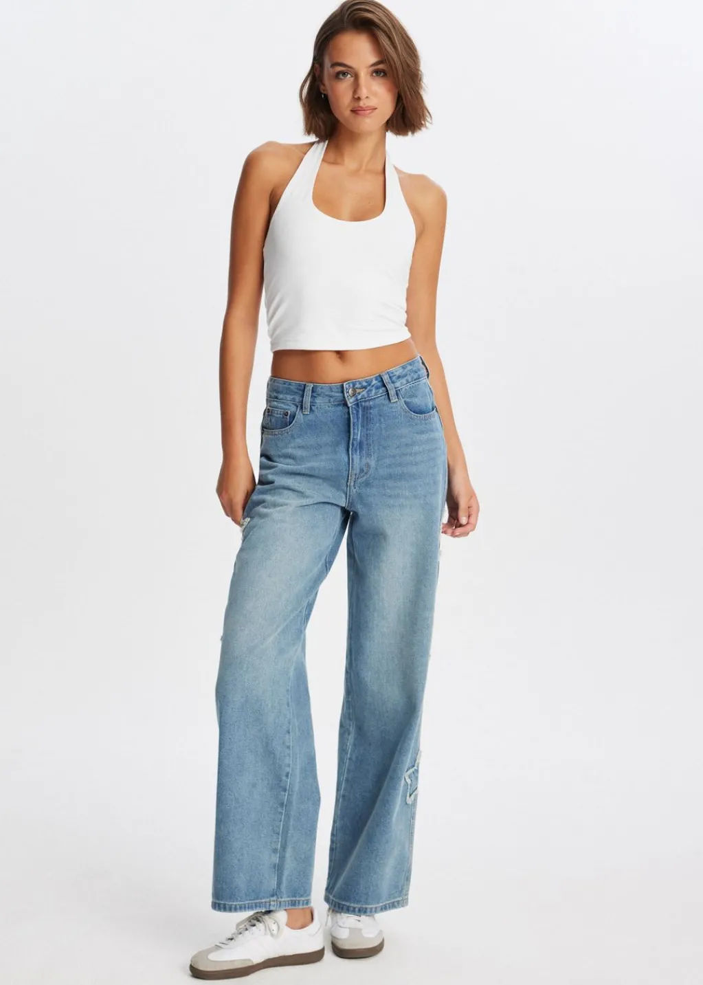 Jeans<The Sting Straight leg jeans met sterren blauw, used middle