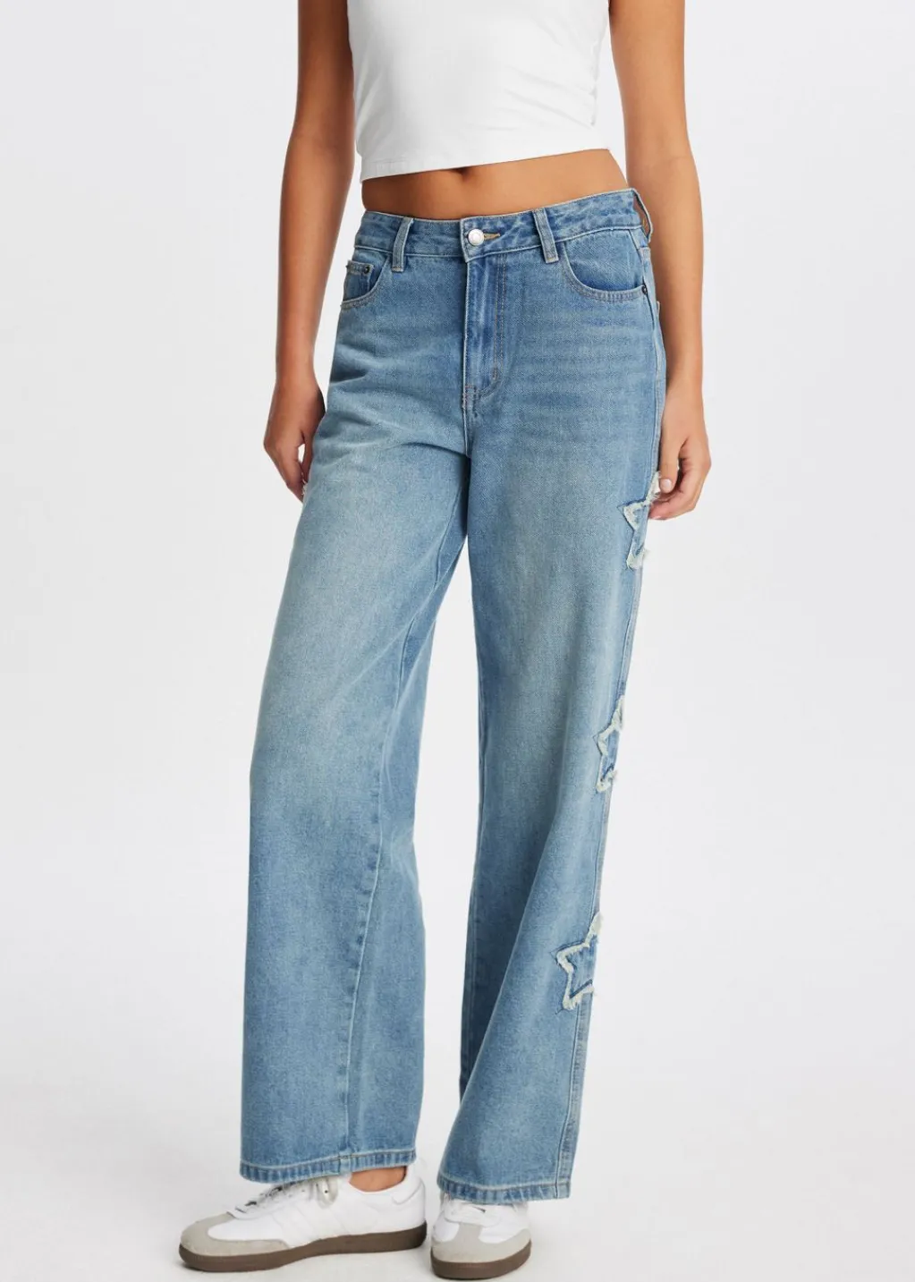 Jeans<The Sting Straight leg jeans met sterren blauw, used middle
