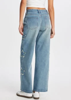 Jeans<The Sting Straight leg jeans met sterren blauw, used middle