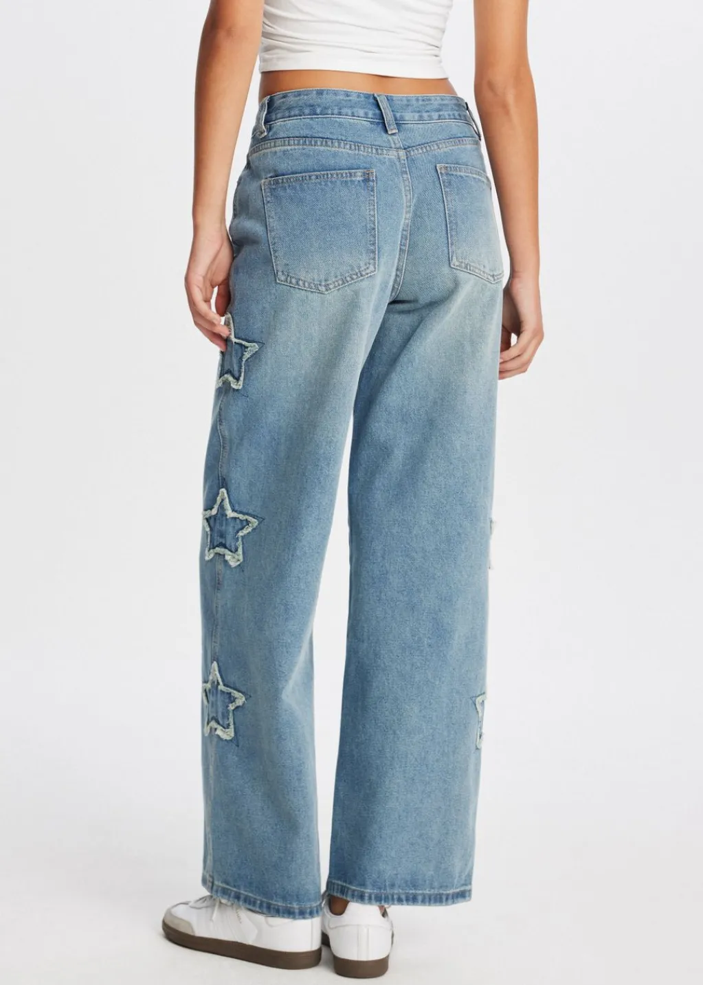 Jeans<The Sting Straight leg jeans met sterren blauw, used middle