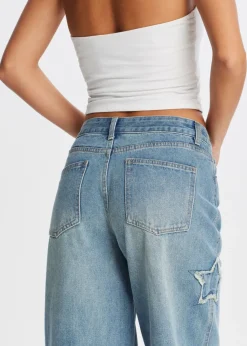 Jeans<The Sting Straight leg jeans met sterren blauw, used middle