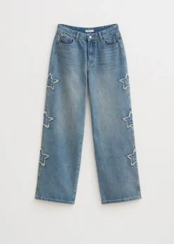 Jeans<The Sting Straight leg jeans met sterren blauw, used middle