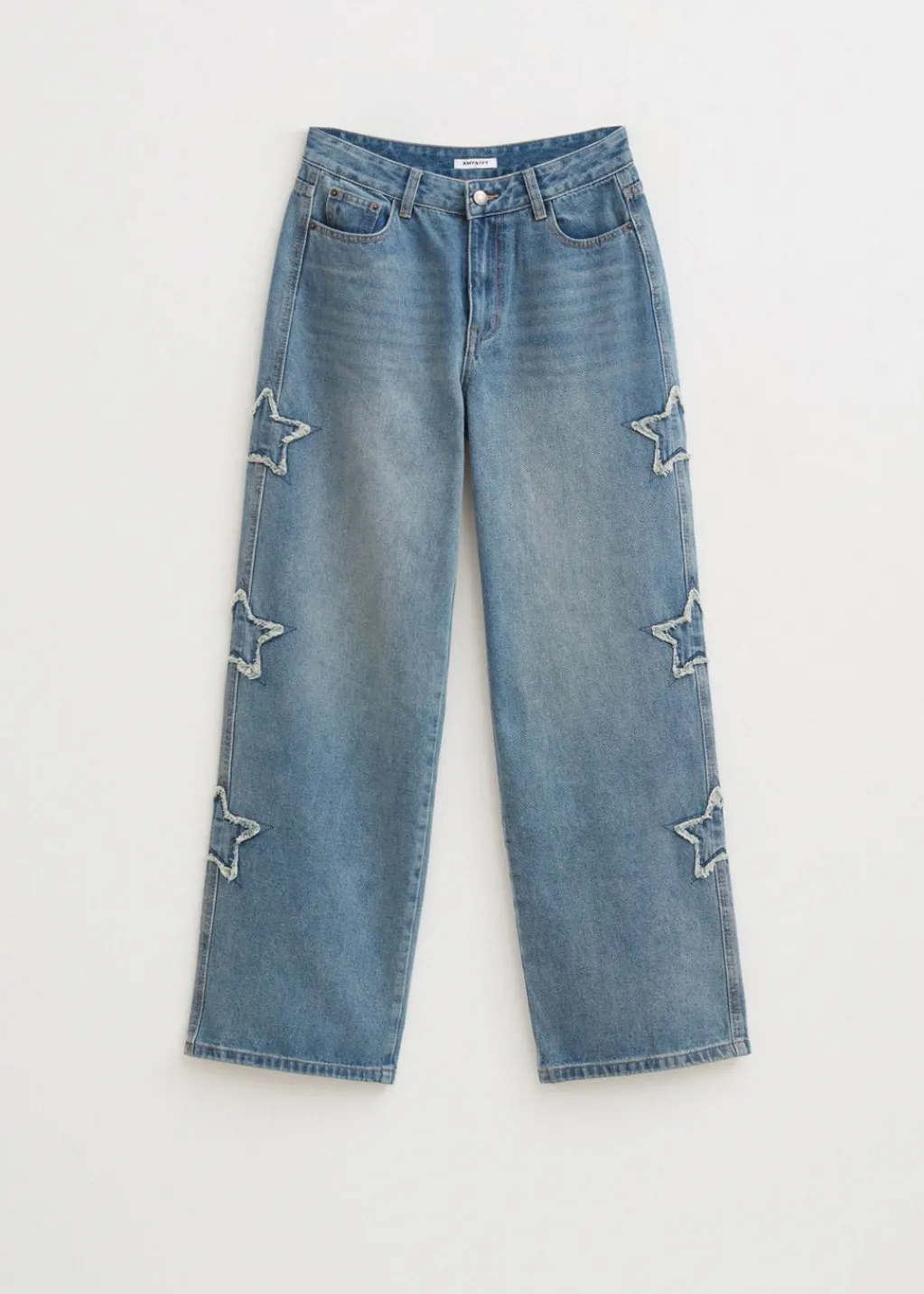 Jeans<The Sting Straight leg jeans met sterren blauw, used middle