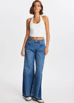 Jeans<The Sting 2-tone wide leg jeans blauw, used dark