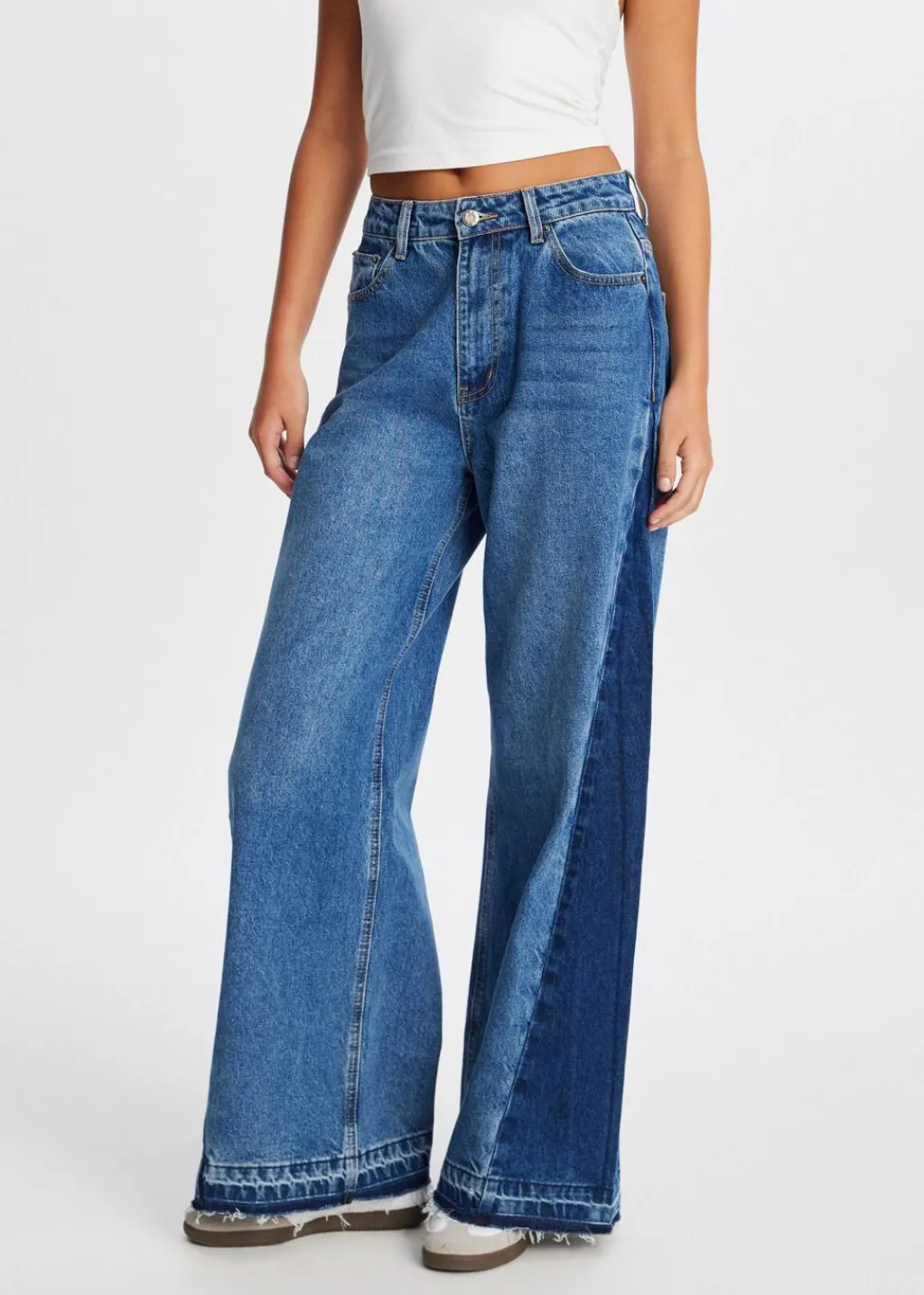 Jeans<The Sting 2-tone wide leg jeans blauw, used dark