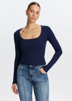 T-Shirts<The Sting Top met ribstructuur donkerblauw
