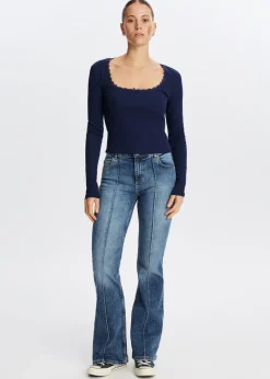 T-Shirts<The Sting Top met ribstructuur donkerblauw