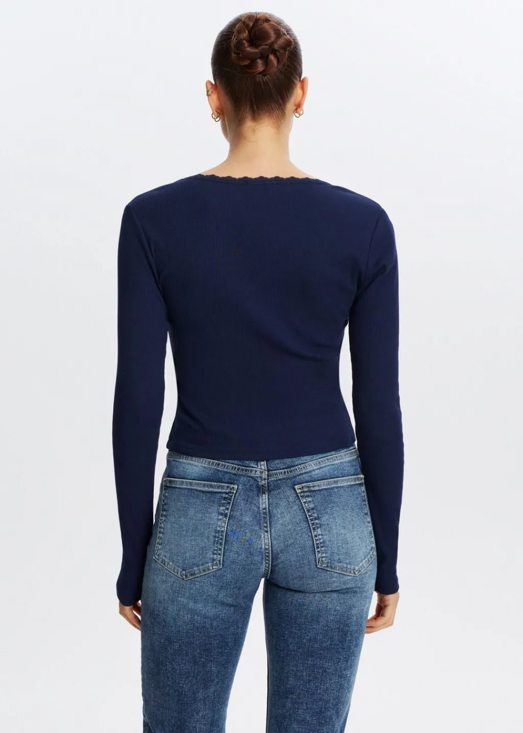 T-Shirts<The Sting Top met ribstructuur donkerblauw