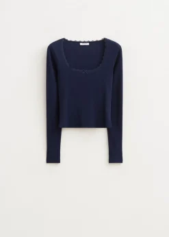 T-Shirts<The Sting Top met ribstructuur donkerblauw