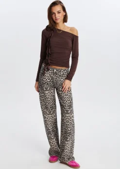 Tops<The Sting Top met roosdetail donkerbruin