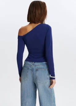 Tops<The Sting Top met roosdetail donkerblauw