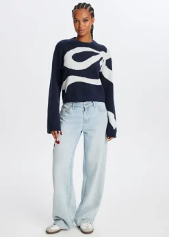 Truien En Vesten<The Sting Trui met grote strik donkerblauw