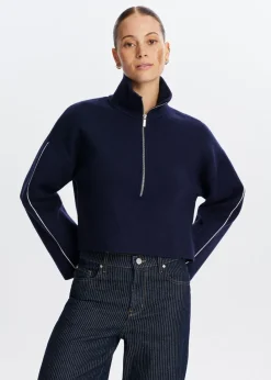 Truien En Vesten<The Sting Trui met half zip donkerblauw