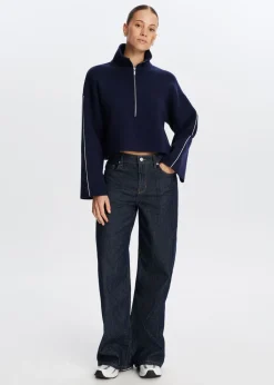 Truien En Vesten<The Sting Trui met half zip donkerblauw