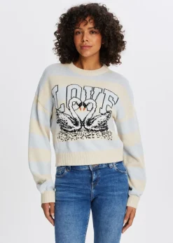 Truien En Vesten<The Sting Trui met zwanenprint lichtblauw