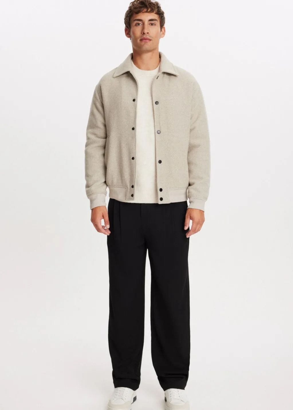 Jassen<The Sting Twill jas van wolmix zand gemêleerd