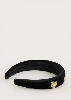 Haaraccessoires<The Sting Velvet haarband met hartjes zwart