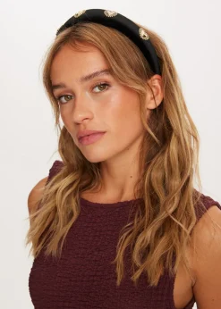 Haaraccessoires<The Sting Velvet haarband met hartjes zwart
