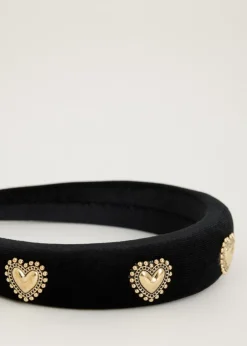 Haaraccessoires<The Sting Velvet haarband met hartjes zwart