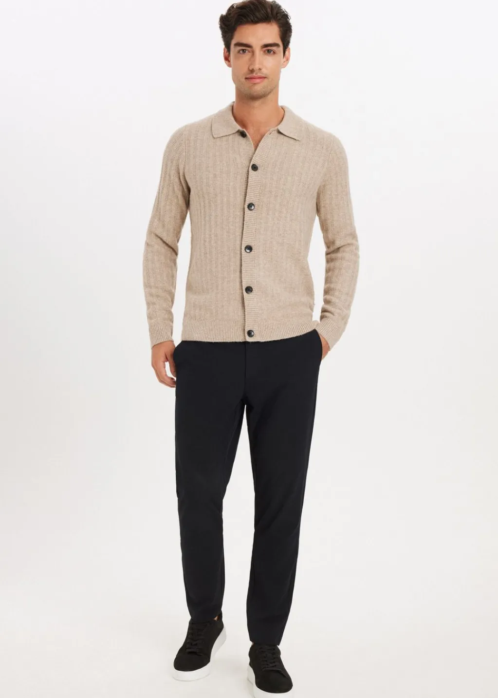 Truien En Vesten<The Sting Vest met structuurdetails zand gemêleerd