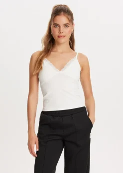 Basics|Singlets<The Sting V-hals singlet met kant wit, off-white