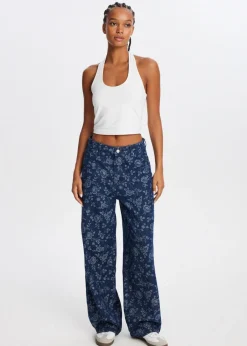 Jeans<The Sting Wide leg jeans met bloemen blauw, used dark