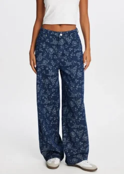 Jeans<The Sting Wide leg jeans met bloemen blauw, used dark