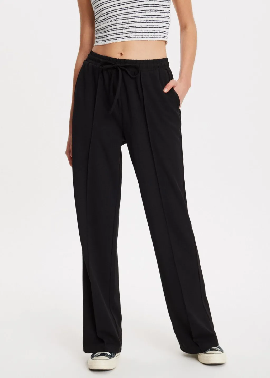 Basics|Broeken<The Sting Wijde broek met pintuck zwart