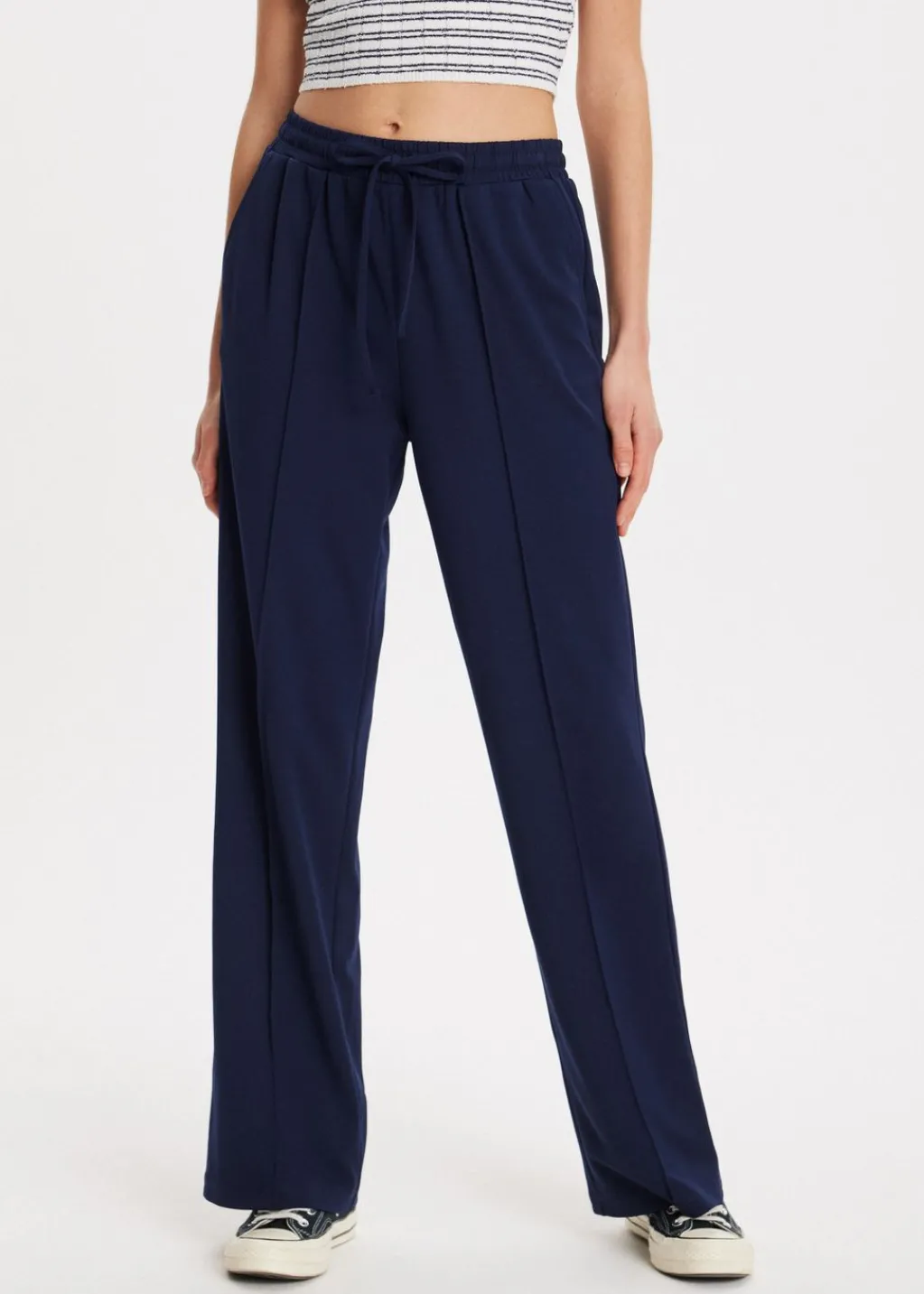 Basics|Broeken<The Sting Wijde broek met pintuck donkerblauw