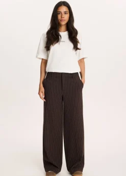 Broeken<The Sting Wijde broek met strepen donkerbruin