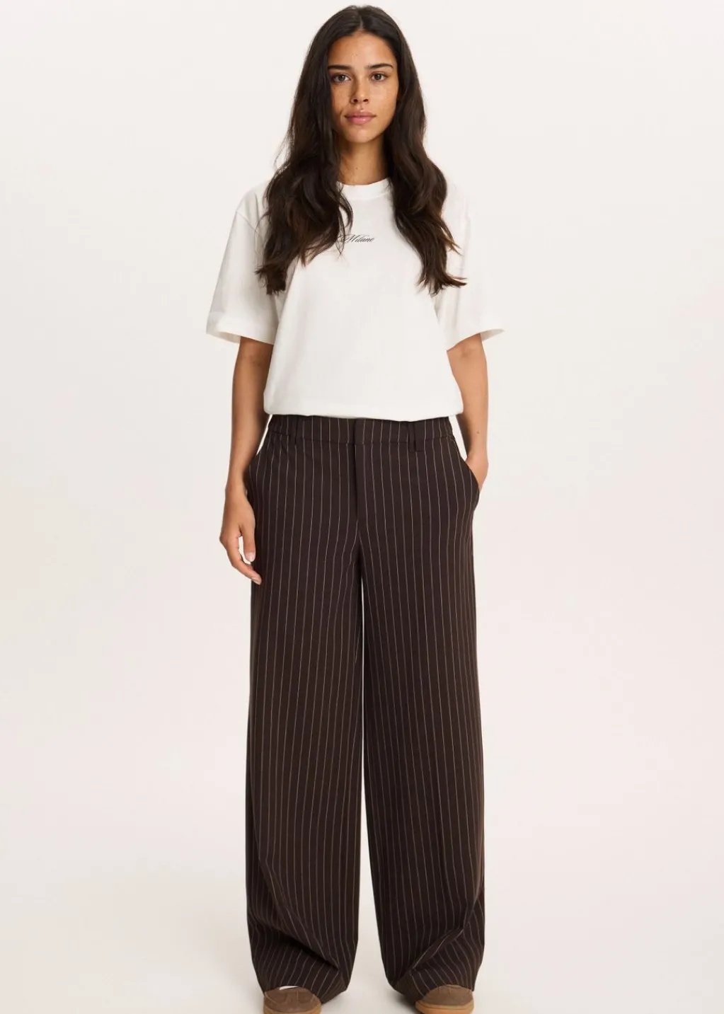 Broeken<The Sting Wijde broek met strepen donkerbruin