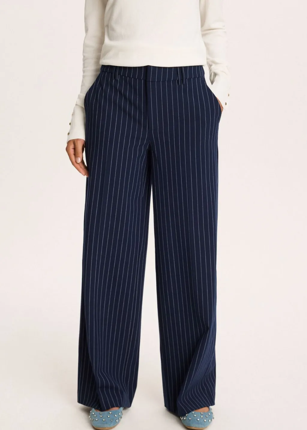 Broeken<The Sting Wijde broek met strepen donkerblauw