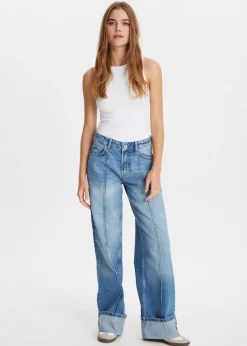 Jeans<The Sting Wijde pintuck jeans blauw, used dark